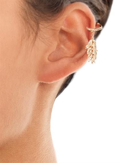 Diamond & pink gold clip feather earring